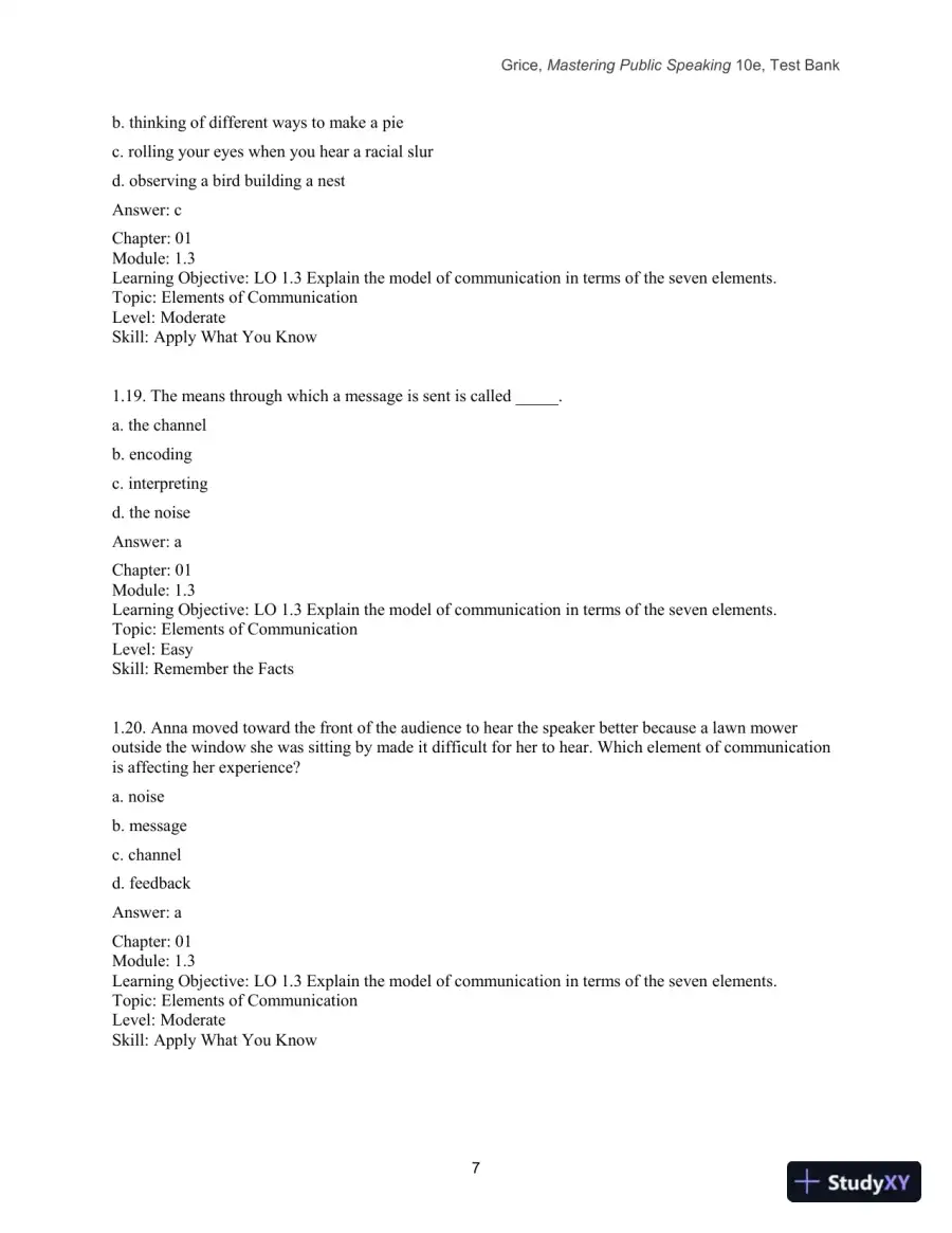 Test Bank for Mastering Public Speaking, 10th Edition, page 9