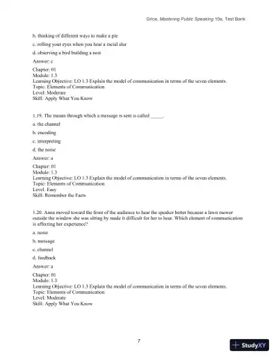 Test Bank for Mastering Public Speaking, 10th Edition - Page 9 preview image