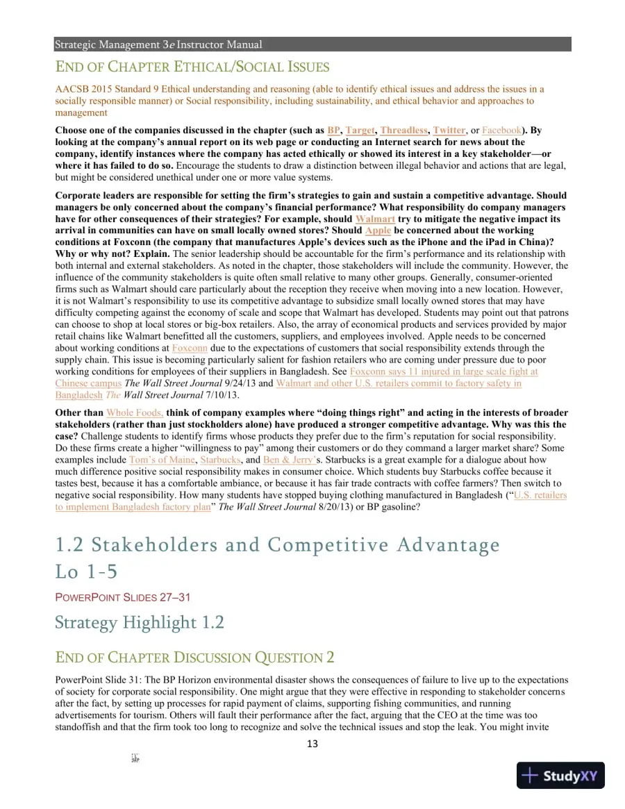 Strategic Management 3rd Edition Solution Manual, page 11
