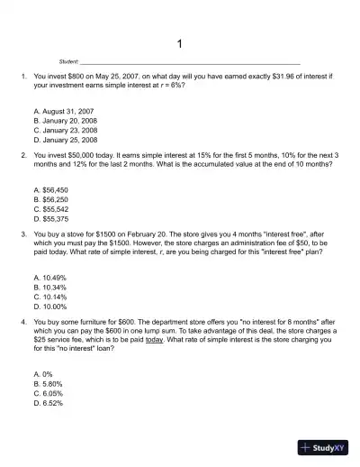 Mathematics of Finance 8th Edition Test Bank - Page 1 preview image