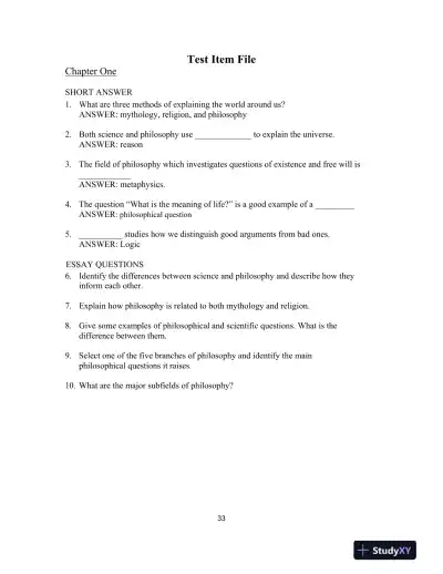 Test Bank for Ultimate Questions: Thinking about Philosophy, 4th Edition - Page 3 preview image