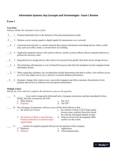 Information Systems: Key Concepts and Terminologies - Exam 1 Review - Page 1 preview image