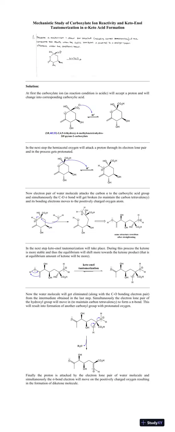 Mechanistic Study of Carboxylate Ion Reactivity and Keto-Enol Tautomerization in ?-Keto Acid Formation - Page 1 preview image