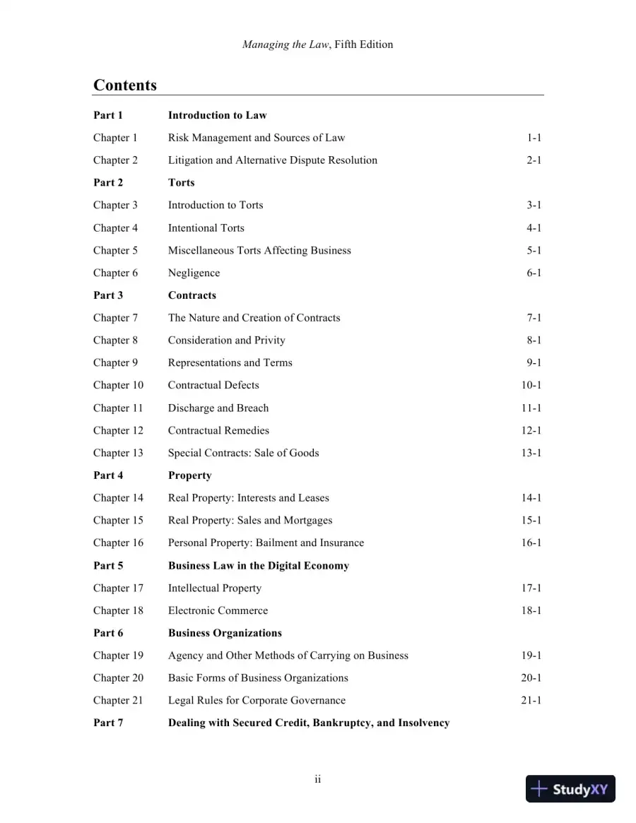 Managing The Law: The Legal Aspects Of Doing Business, 1st Edition Solution Manual, page 3