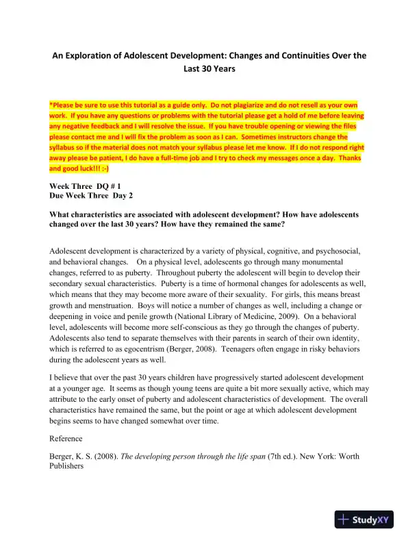 An Exploration of Adolescent Development: Changes and Continuities Over the Last 30 Years - Page 1 preview image