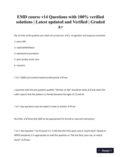 EMDV14 Critical Care Course Exam With Answers (27 Solved Questions) - Page 1 preview image