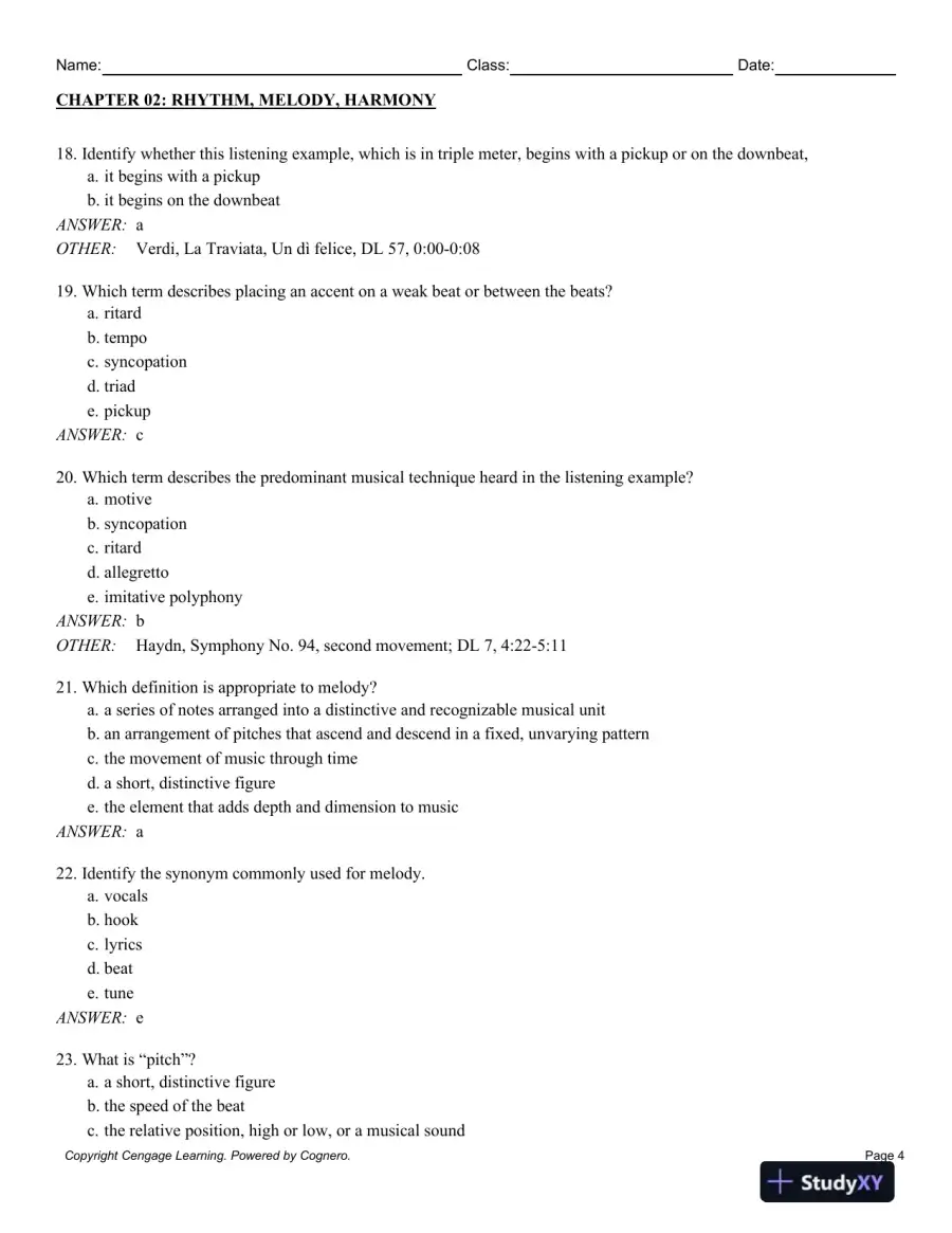 Listening to Western Music 8th Edition Test Bank, page 10