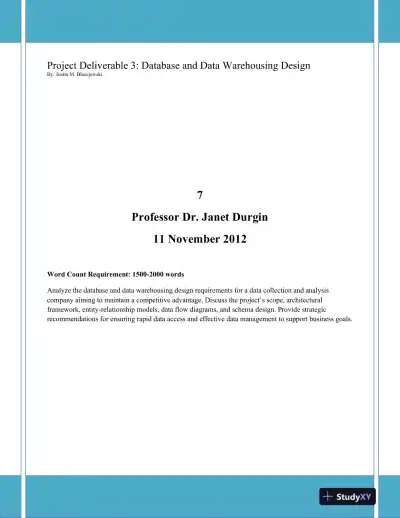 CIS 499 Project Deliverable 3: Database and Data Warehousing Design - Page 1 preview image