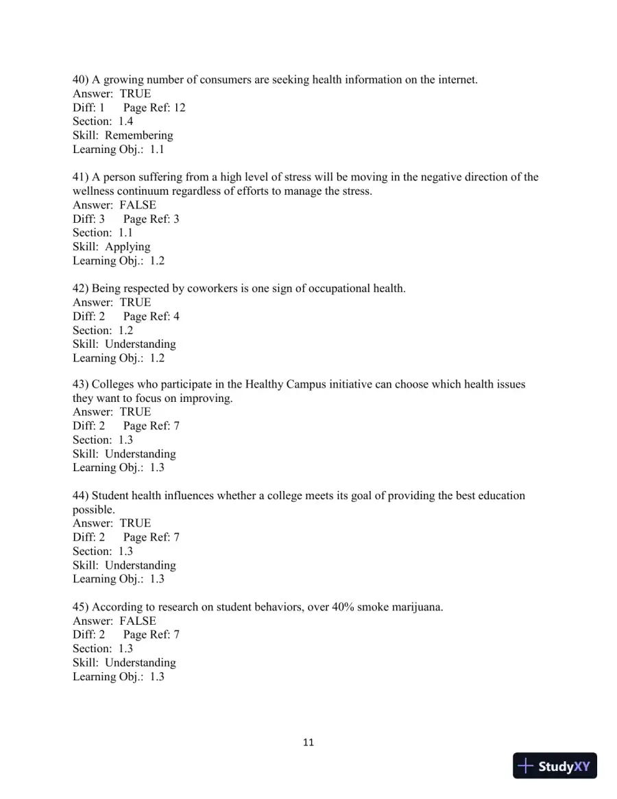 Test Bank for Choosing Health, 3rd Edition, page 12