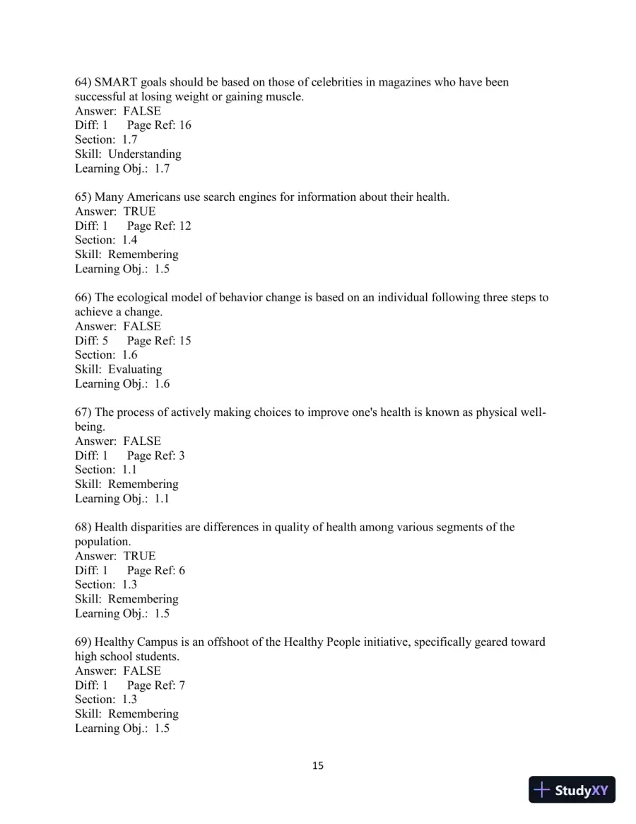 Test Bank for Choosing Health, 3rd Edition, page 16