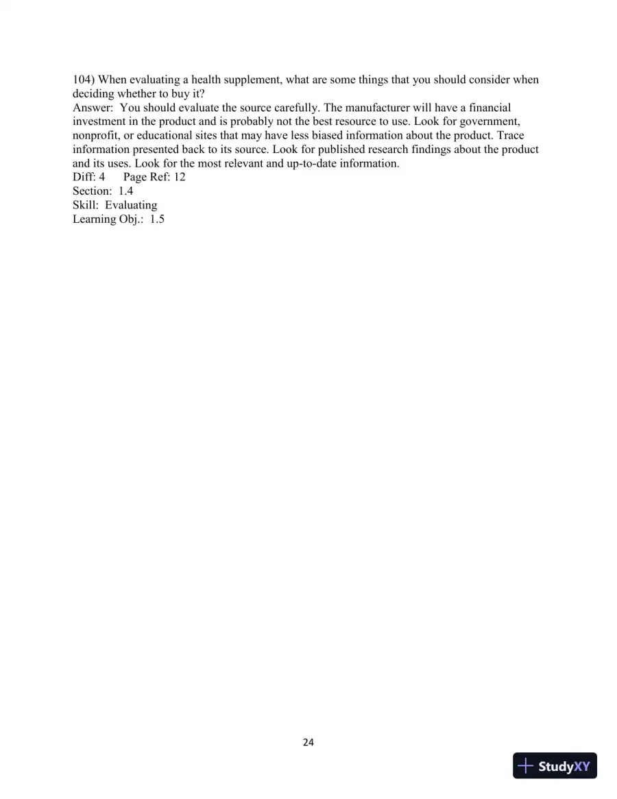 Test Bank for Choosing Health, 3rd Edition, page 25