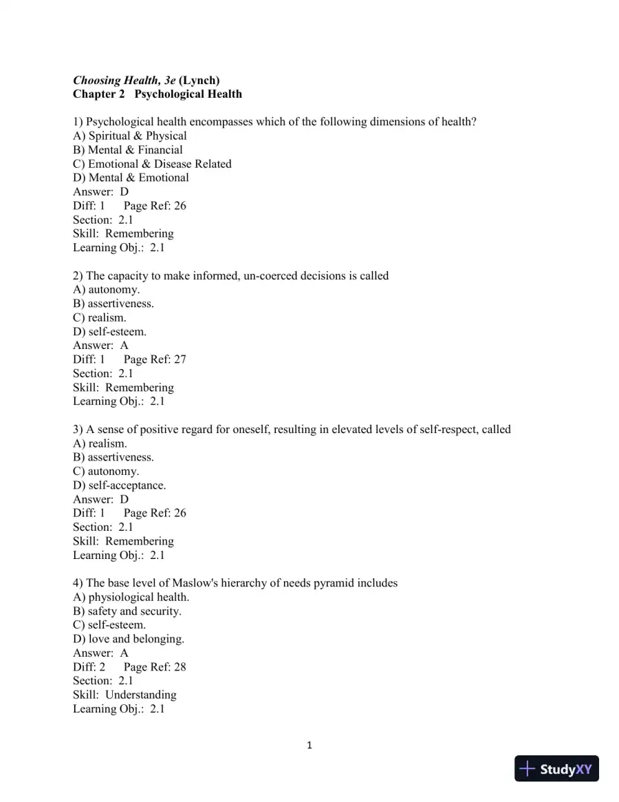 Test Bank for Choosing Health, 3rd Edition, page 26