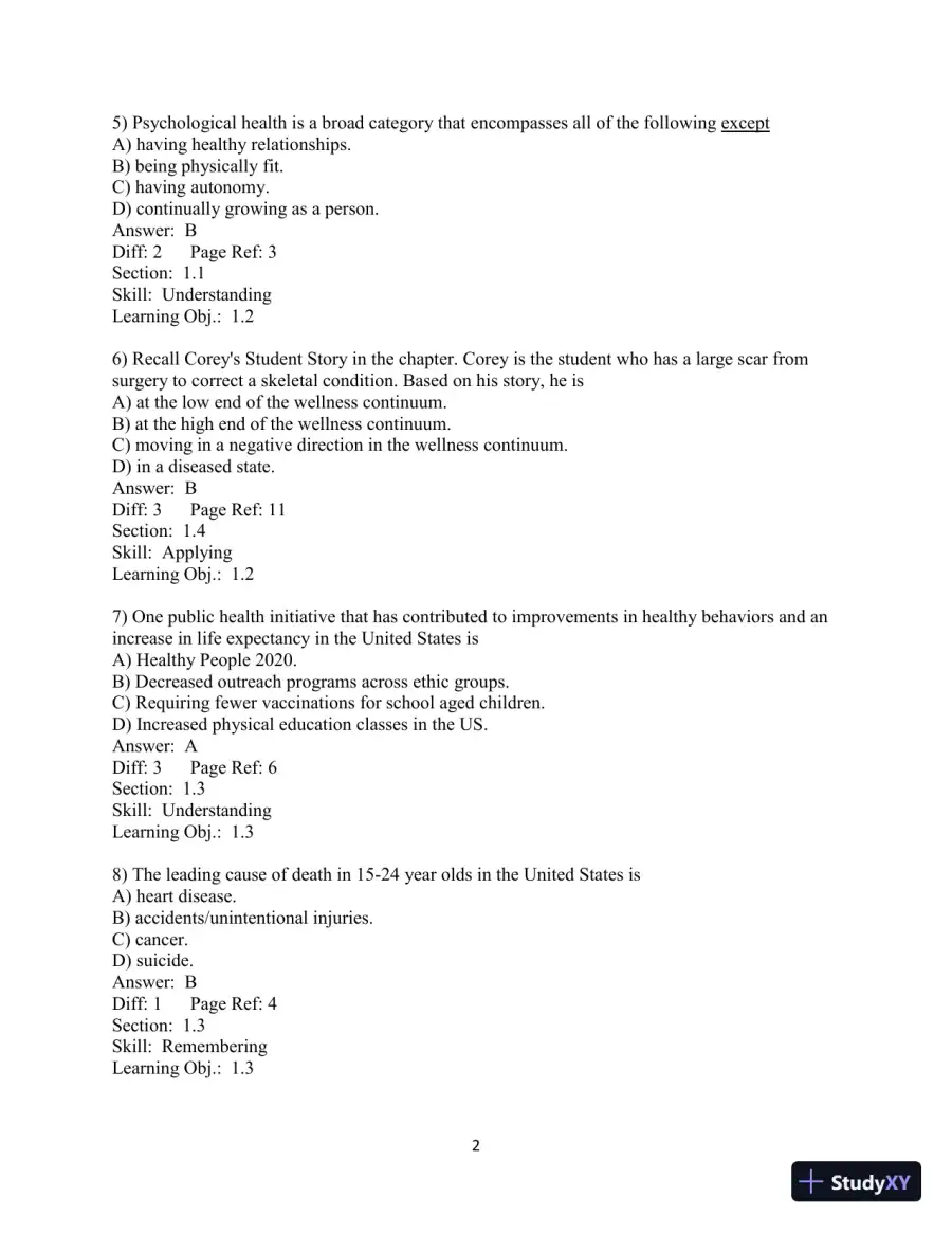 Test Bank for Choosing Health, 3rd Edition, page 3