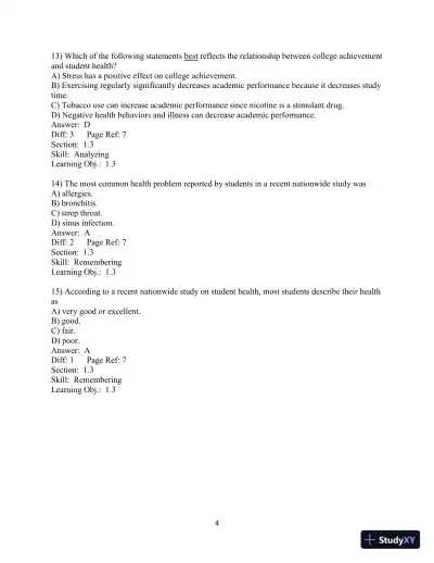 Test Bank for Choosing Health, 3rd Edition - Page 5 preview image