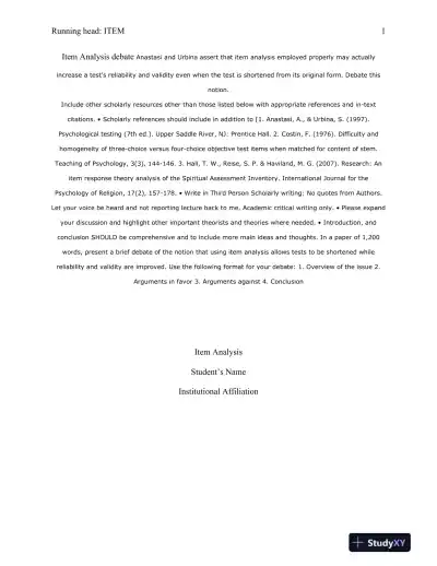 Debating the Impact of Item Analysis on Test Reliability and Validity - Page 1 preview image