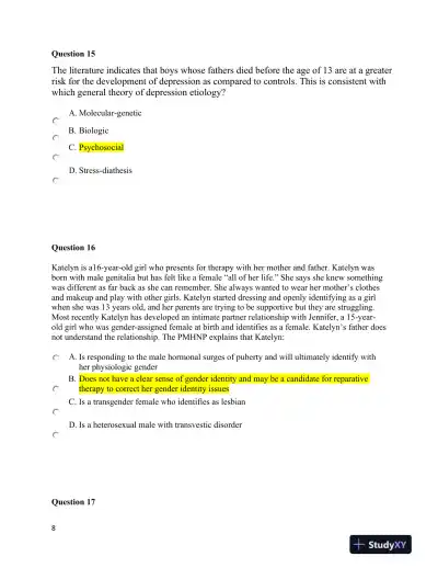 2021 NURS6660 Walden University Clinical Analysis Final Exam With Answers (75 Solved Questions) - Page 9 preview image