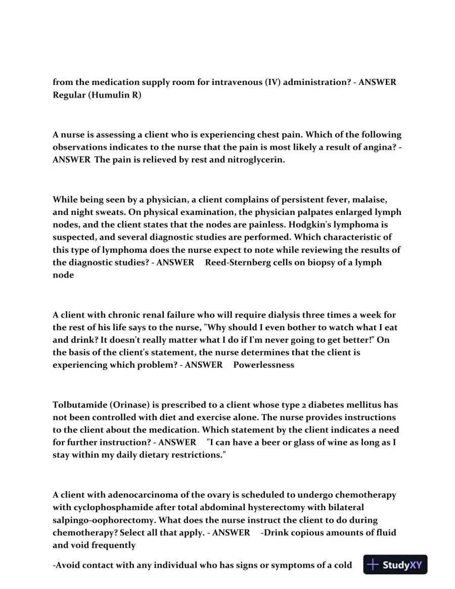 2023 NCLEX Clinical Analysis Review Study Guide Comprehensive With Answers (260 Solved Questions), page 10