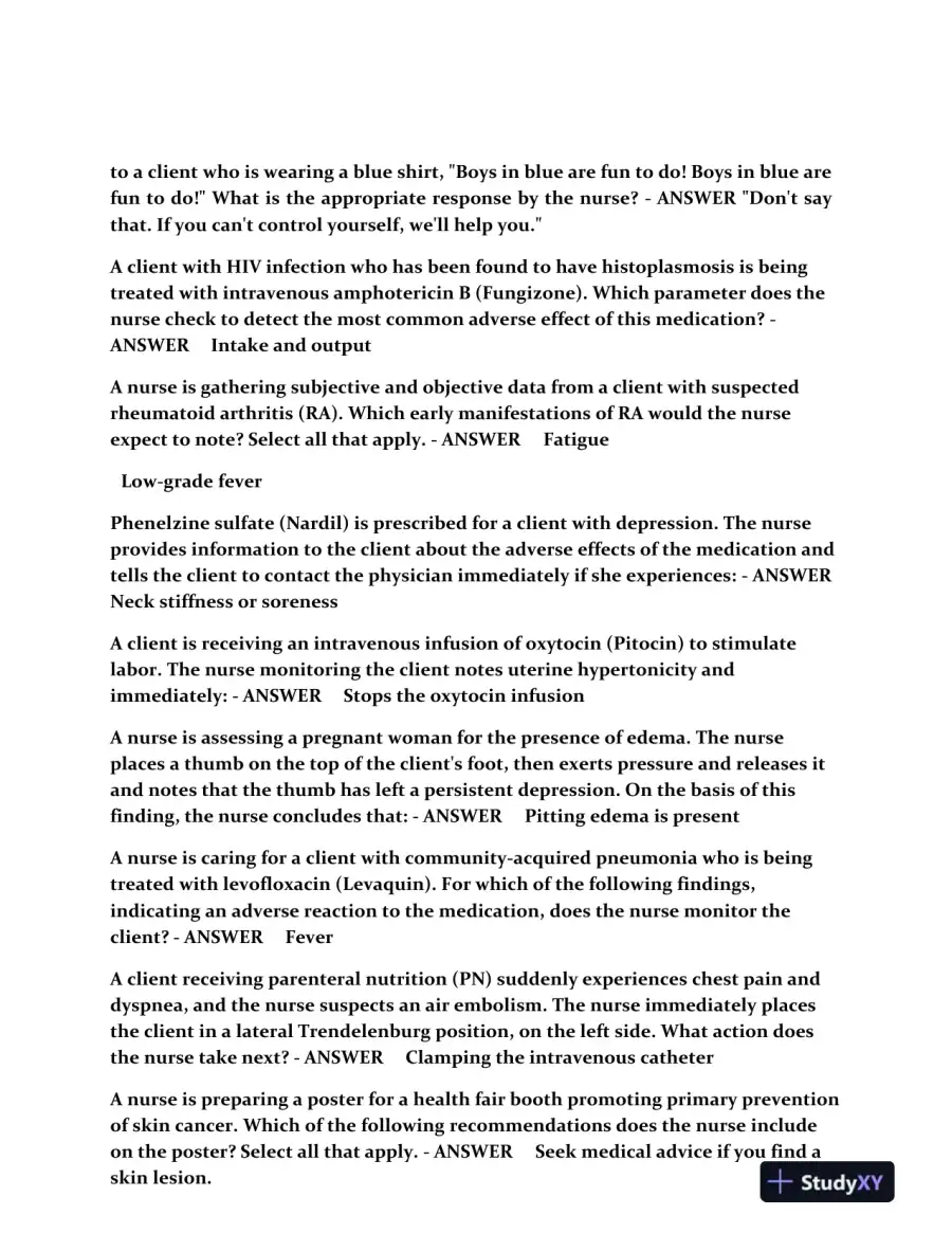 2023 NCLEX Clinical Analysis Review Study Guide Comprehensive With Answers (260 Solved Questions), page 4