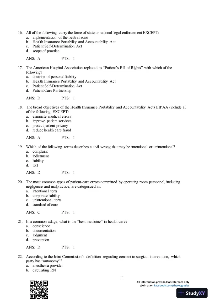 Test Bank For Surgical Technology for the Surgical Technologist: A Positive Care Approach, 4th Edition, page 12