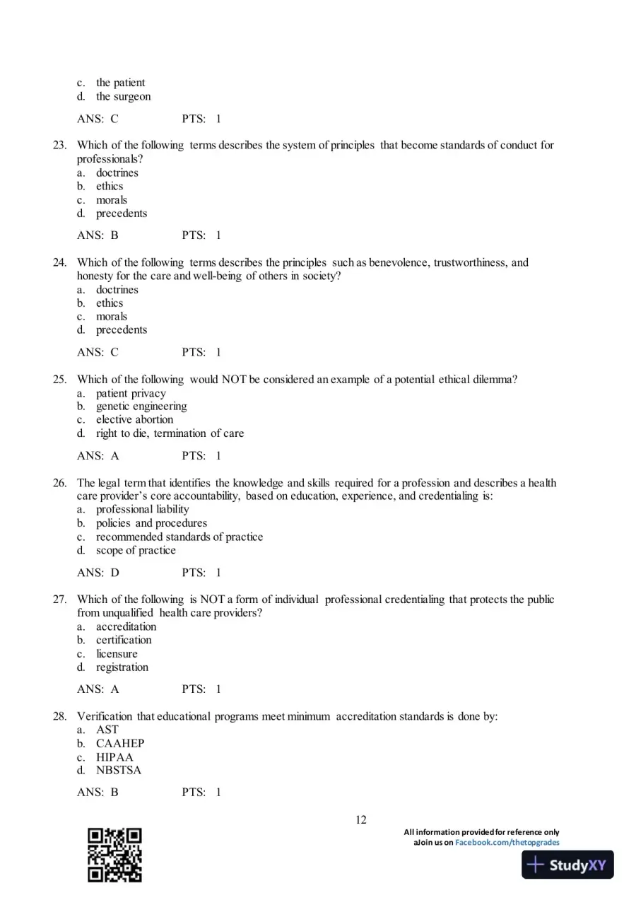 Test Bank For Surgical Technology for the Surgical Technologist: A Positive Care Approach, 4th Edition, page 13