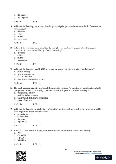 Test Bank For Surgical Technology for the Surgical Technologist: A Positive Care Approach, 4th Edition - Page 13 preview image