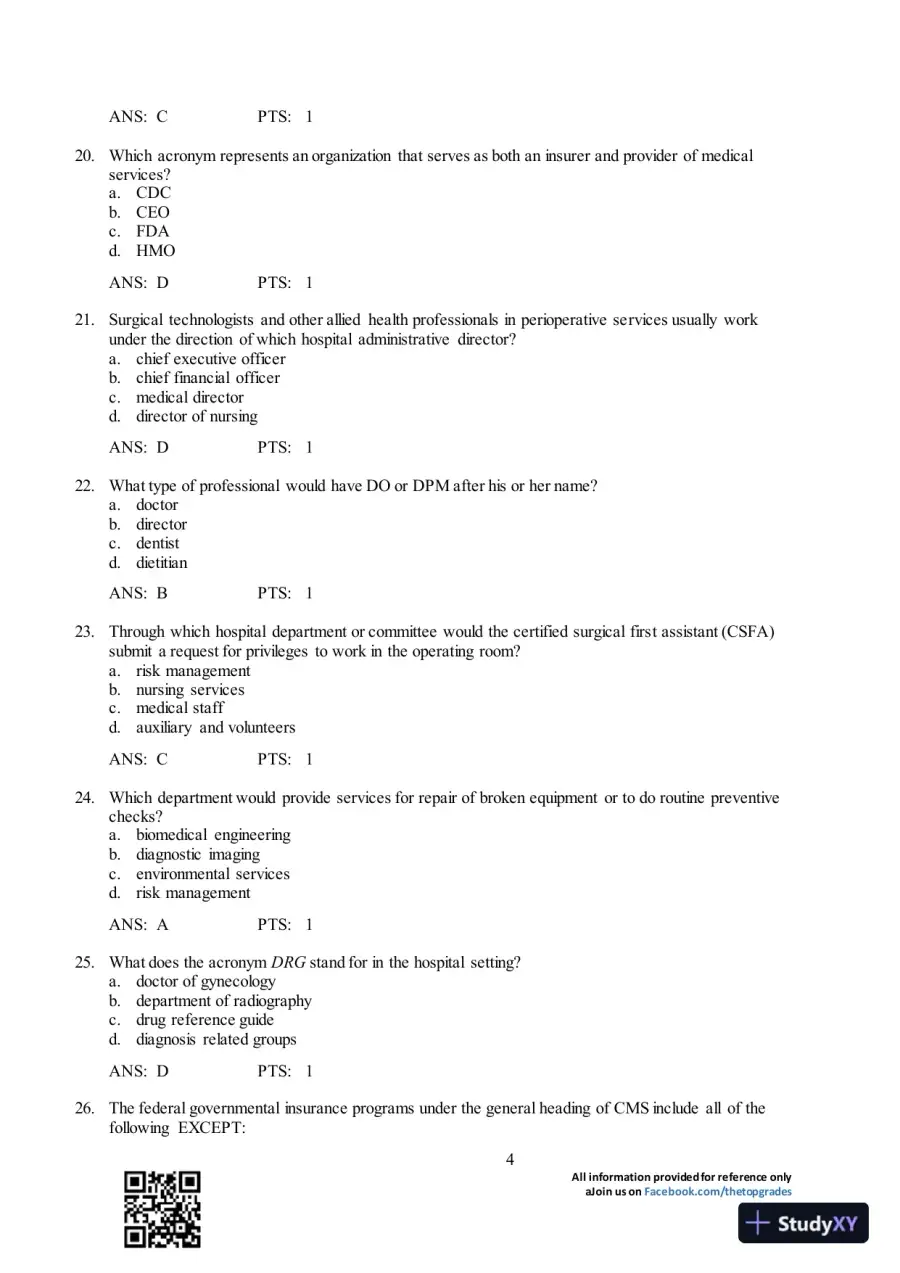 Test Bank For Surgical Technology for the Surgical Technologist: A Positive Care Approach, 4th Edition, page 5