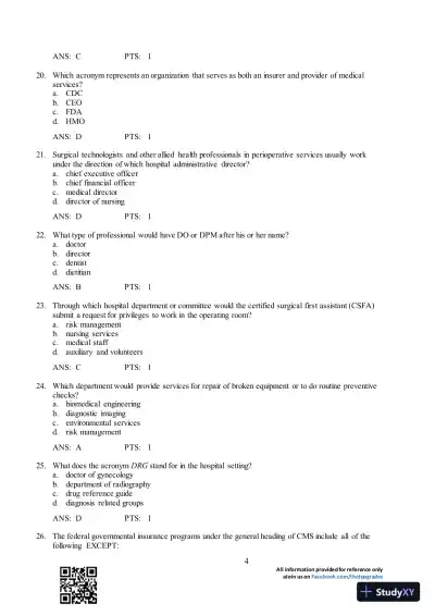 Test Bank For Surgical Technology for the Surgical Technologist: A Positive Care Approach, 4th Edition - Page 5 preview image