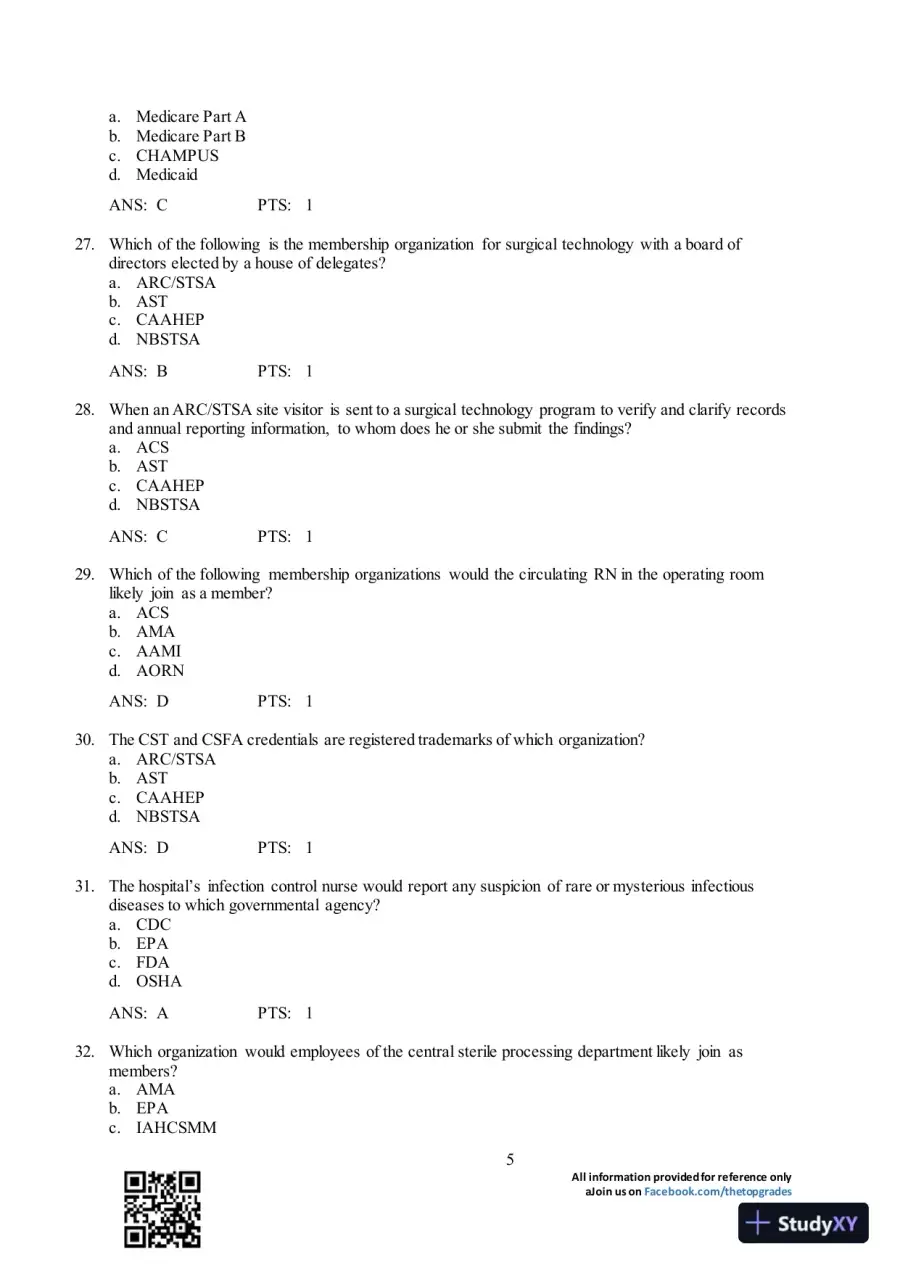 Test Bank For Surgical Technology for the Surgical Technologist: A Positive Care Approach, 4th Edition, page 6