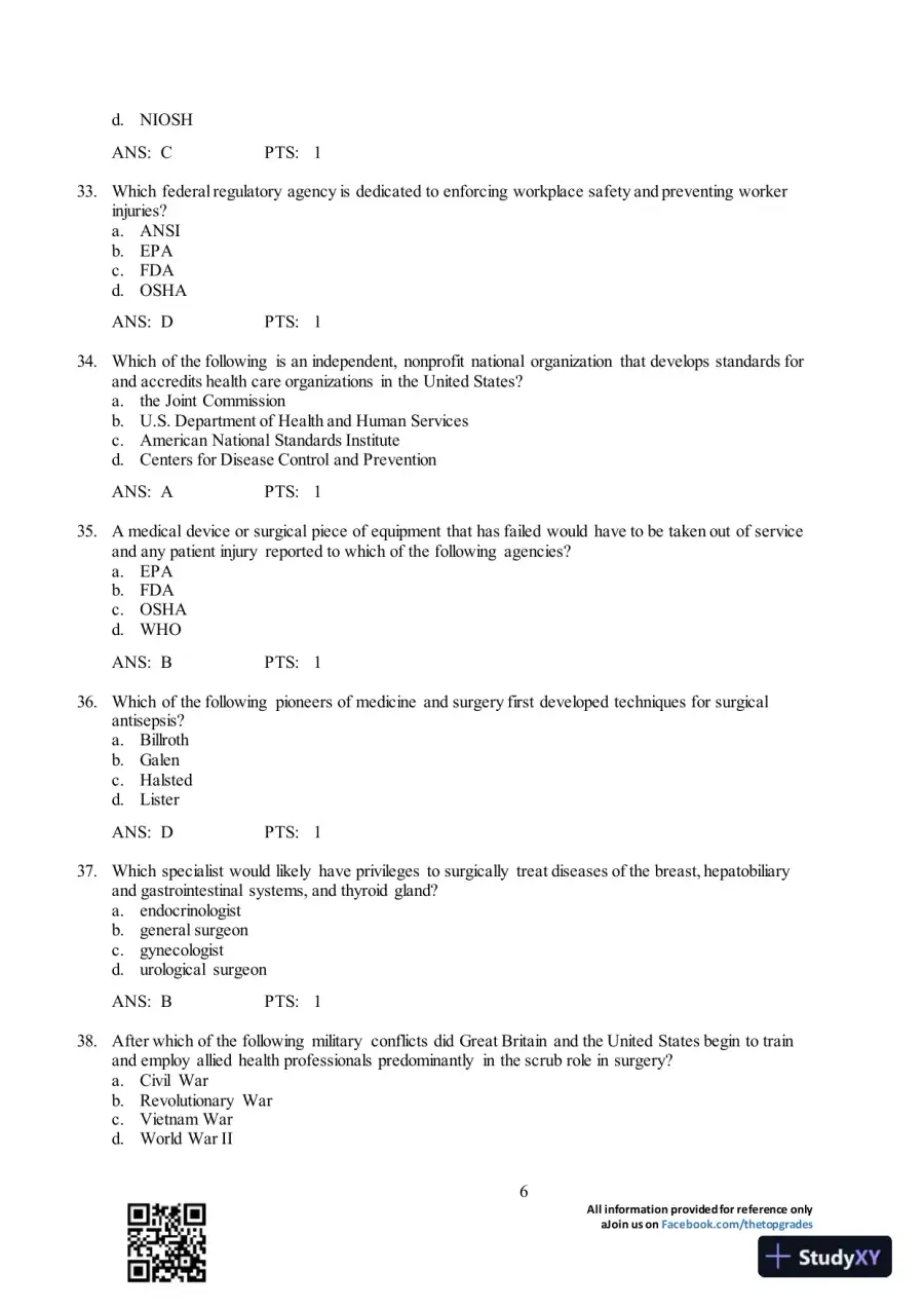 Test Bank For Surgical Technology for the Surgical Technologist: A Positive Care Approach, 4th Edition, page 7