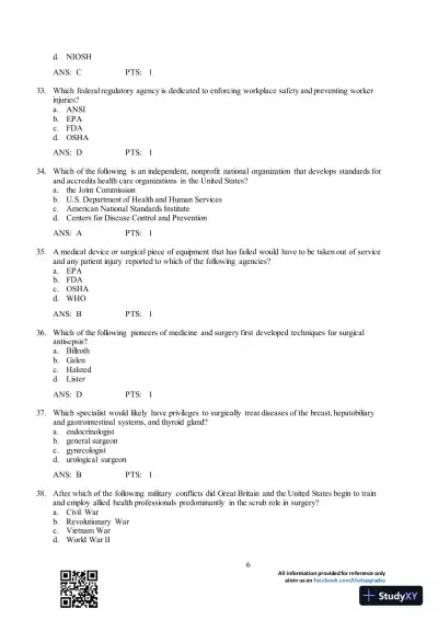 Test Bank For Surgical Technology for the Surgical Technologist: A Positive Care Approach, 4th Edition - Page 7 preview image