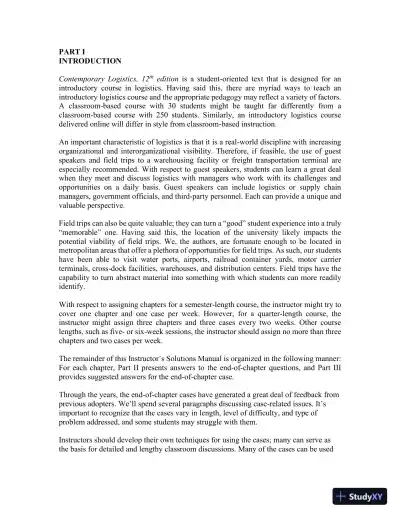 Contemporary Logistics , 12th Edition Solution Manual - Page 1 preview image