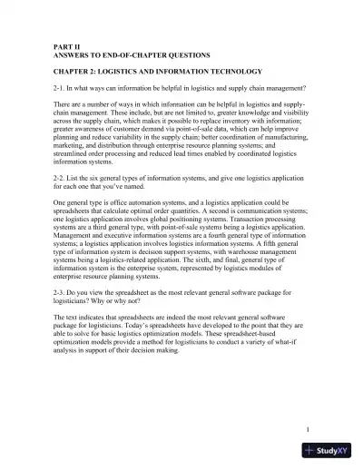 Contemporary Logistics , 12th Edition Solution Manual - Page 11 preview image