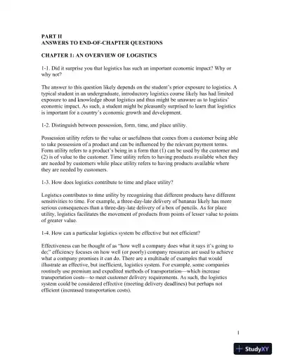 Contemporary Logistics , 12th Edition Solution Manual - Page 4 preview image