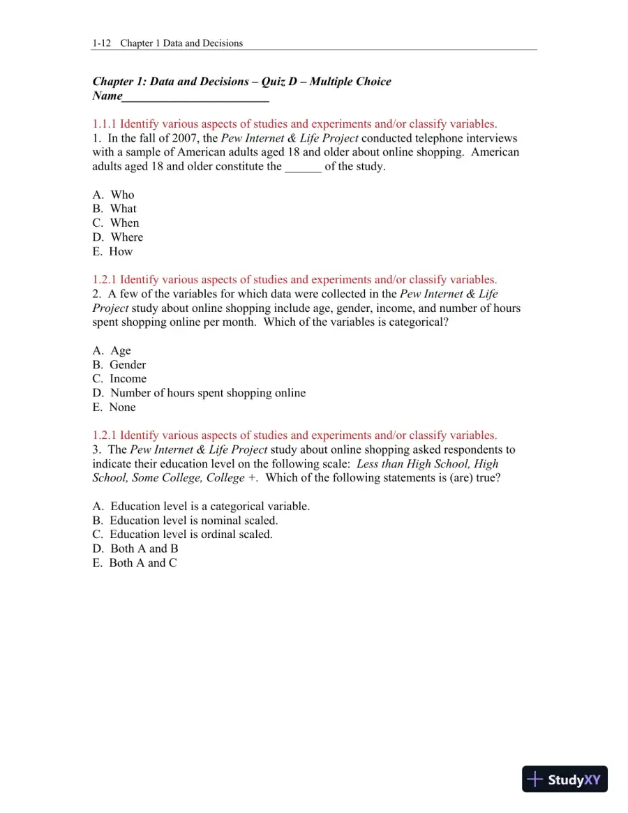 Test Bank for Business Statistics: A First Course, 3rd Edition, page 13
