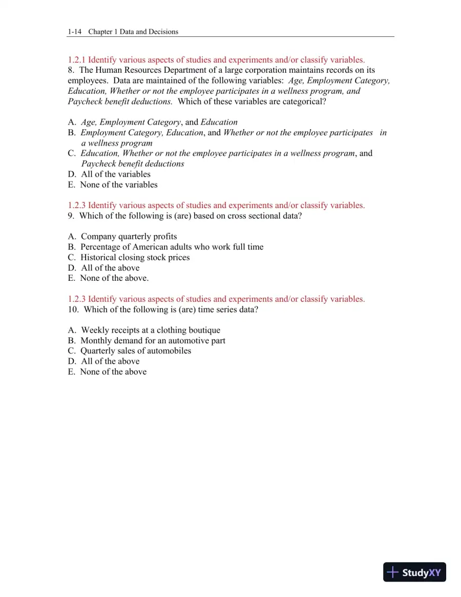 Test Bank for Business Statistics: A First Course, 3rd Edition, page 15