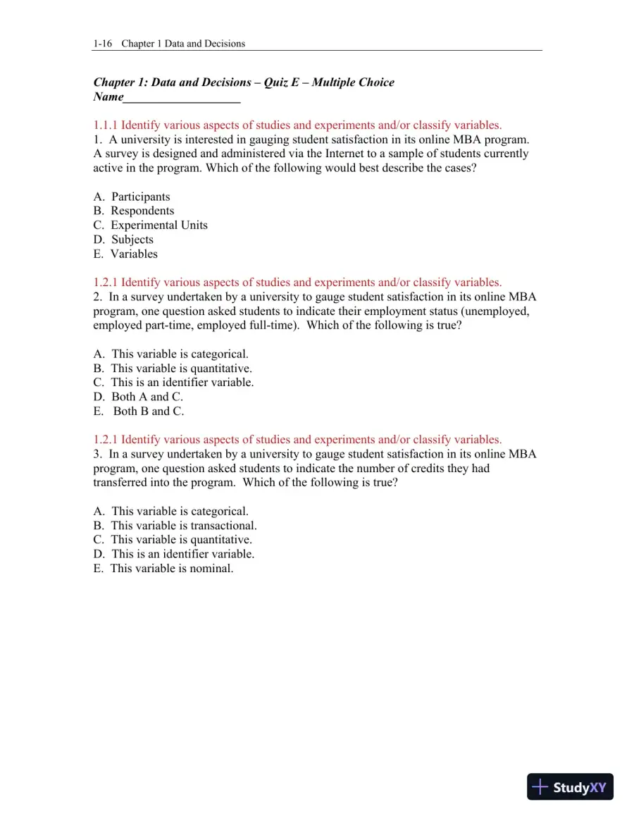 Test Bank for Business Statistics: A First Course, 3rd Edition, page 17