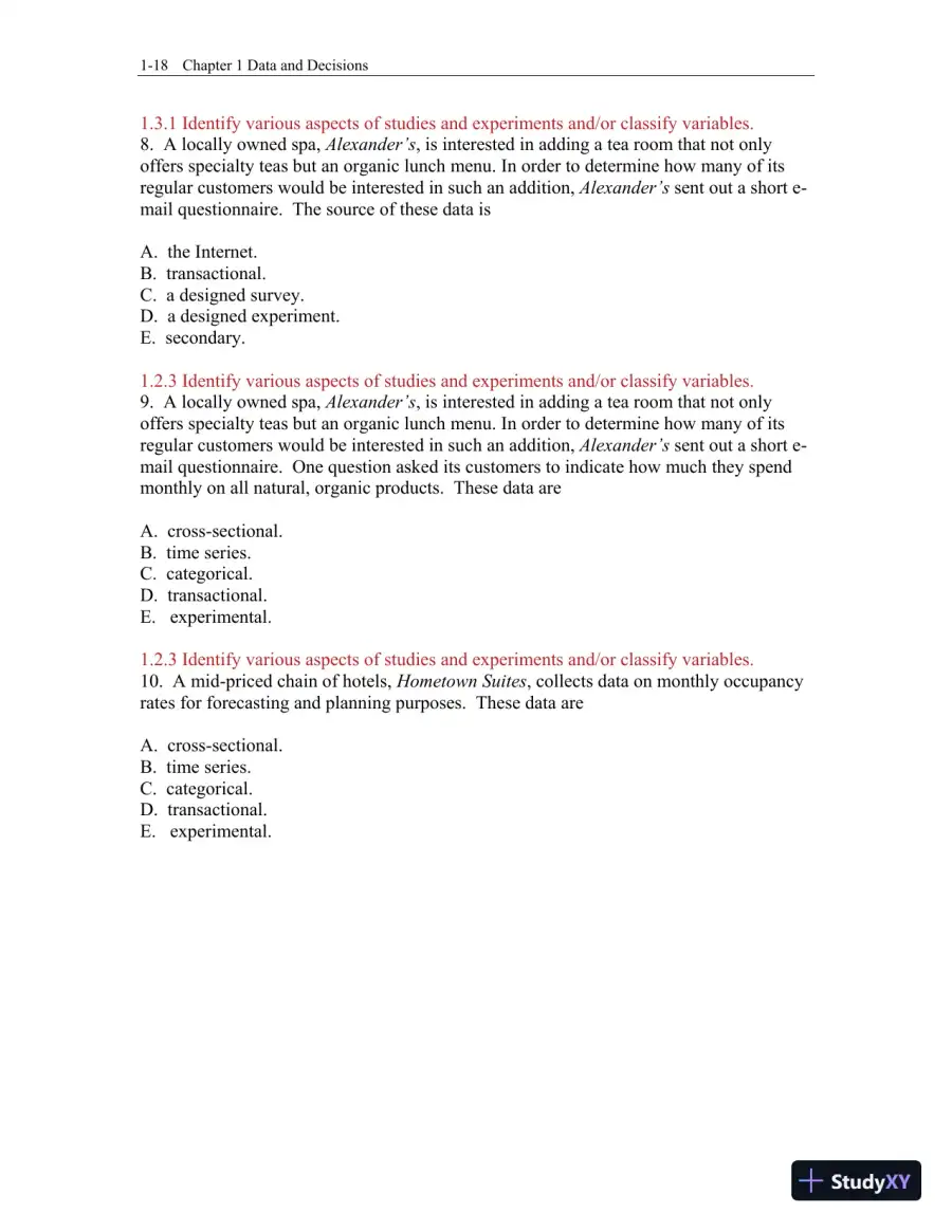 Test Bank for Business Statistics: A First Course, 3rd Edition, page 19