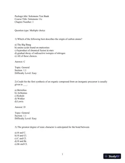 Organic Chemistry 11th Edition Test Bank - Page 1 preview image
