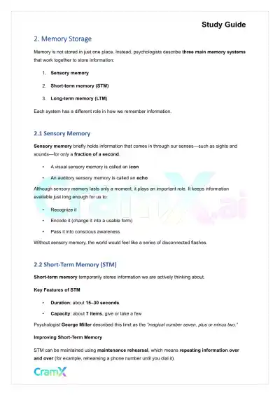 Psychology - Psychology Memory - Page 3 preview image