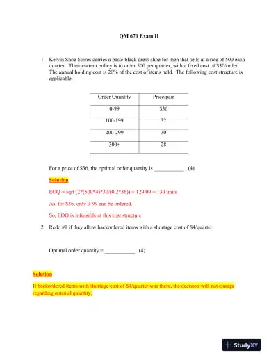 QM 670: Operations Management and Optimization: Case Studies and Linear Programming Applications Exam II - Page 1 preview image