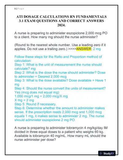 2024 ATI RN Fundamentals of Nursing Practice Exam With Answers (106 Solved Questions) - Page 1 preview image