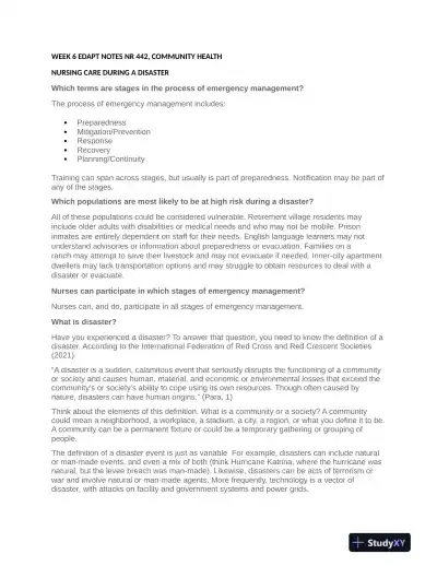 NR442 Community Health Week 6 With Answers (60 Solved Questions) - Page 1 preview image