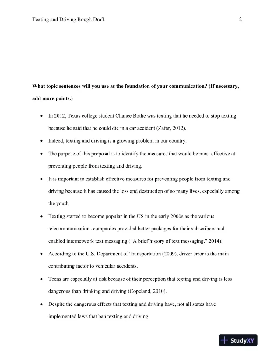Texting and Driving Rough Draft Devry University, page 3
