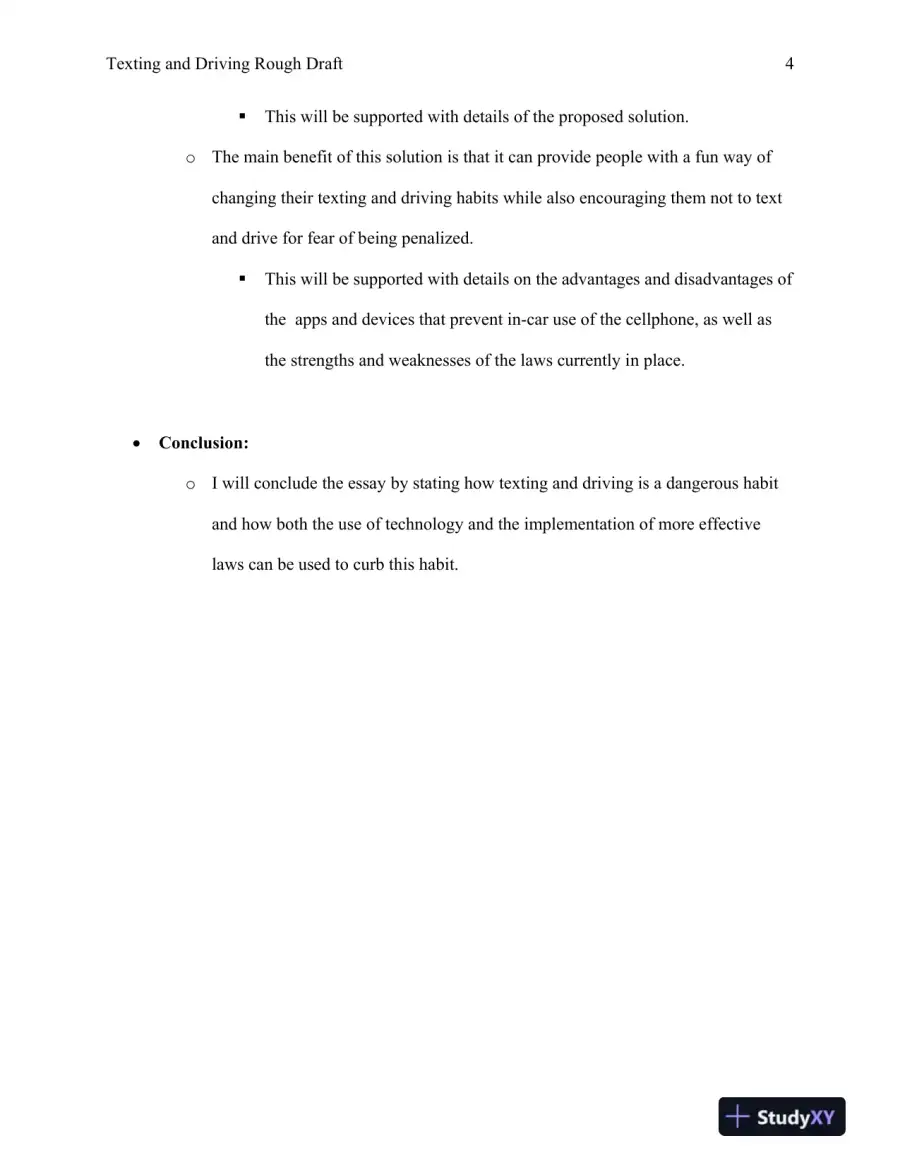 Texting and Driving Rough Draft Devry University, page 5