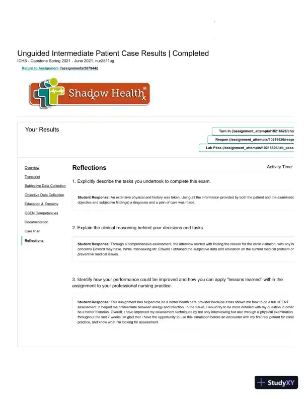 2021 NUR2811 Unguided Intermediate Patient Case Results (1 Solved Case) - Page 1 preview image