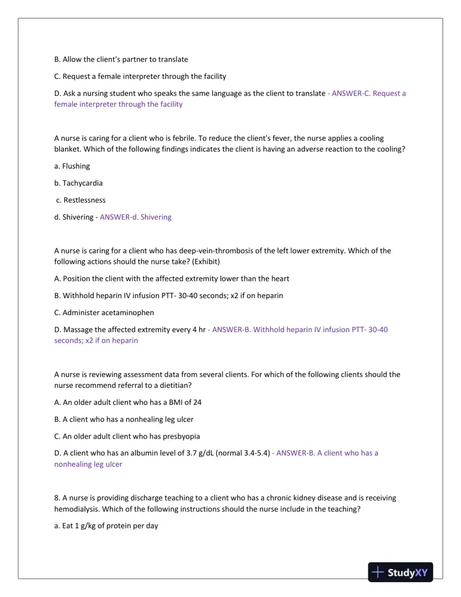 2023-2024 ATI Nursing Diagnosis Virtual Predictor Green Light Real Exam With Answers (180 Solved Questions), page 3