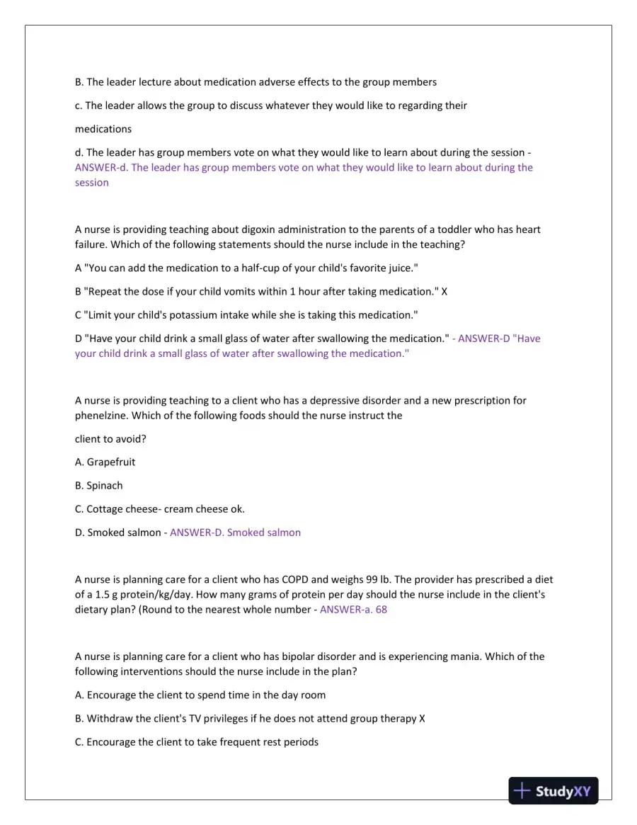 2023-2024 ATI Nursing Diagnosis Virtual Predictor Green Light Real Exam With Answers (180 Solved Questions), page 5