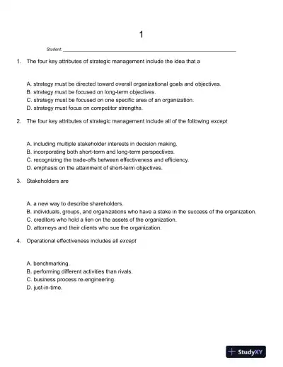 Strategic Management : Creating Competitive Advantages 4th Canadian Edition Test Bank - Page 1 preview image