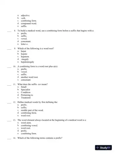 Medical Terminology Express: A Short-Course Approach by Body System 2nd Edition Test Bank - Page 3 preview image