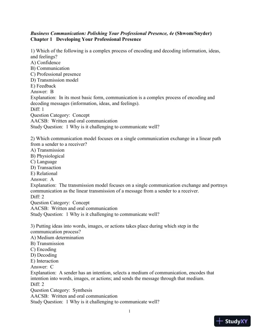 Test Bank for Business Communication: Polishing Your Professional Presence, 4th Edition, page 3